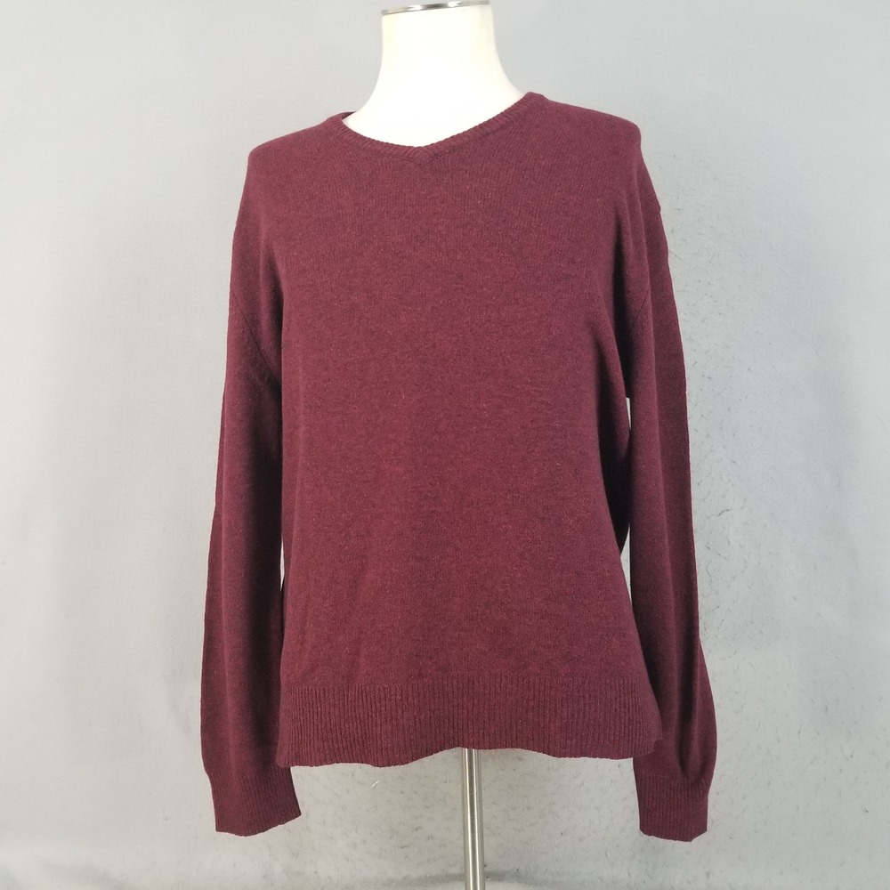 Bills Khakis Sweater Mens XL Burgundy Geelong Lambs Wool V-Neck Luxury Knit USA